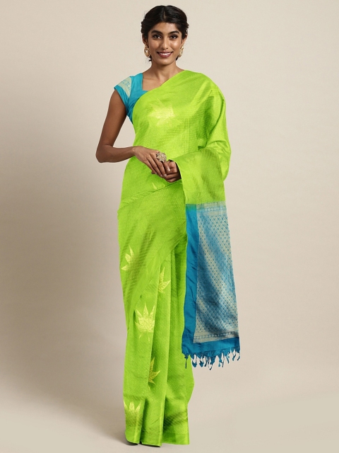 

The Chennai Silks Green & Gold-Toned Pure Silk Woven Design Handloom Kanjeevaram Saree