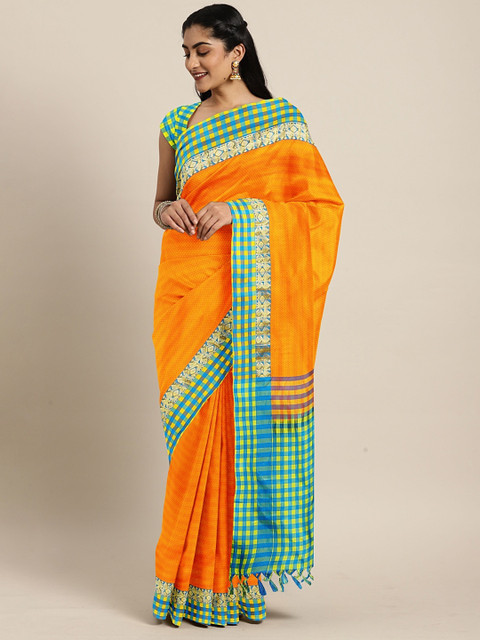 

The Chennai Silks Orange & Blue Pure Silk Woven Design Kanjeevaram Saree