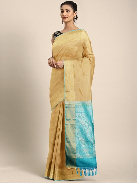 

The Chennai Silks Beige & Blue Pure Silk Woven Design Kanjeevaram Saree