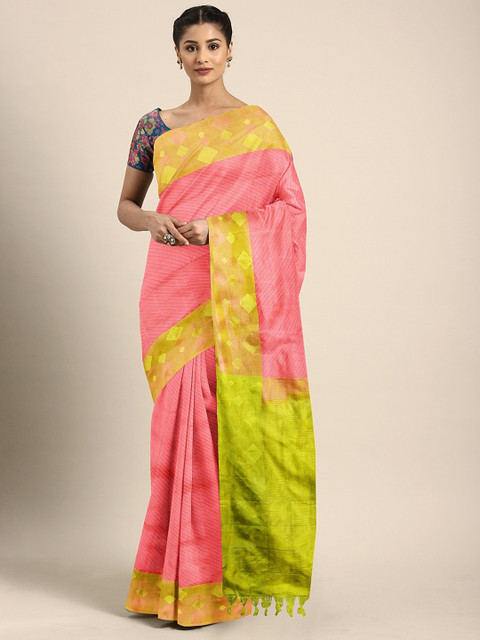 

The Chennai Silks Rose & Green Pure Silk Woven Design Kanjeevaram Saree