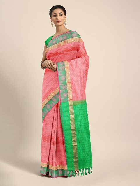 

The Chennai Silks Classicate Pink & Green Pure Silk Woven Design Dharmavaram Saree