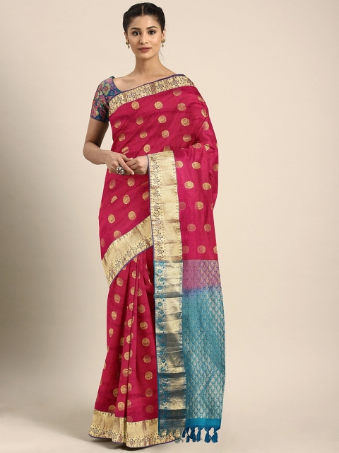 

The Chennai Silks Classicate Magenta & Gold-Toned Pure Silk Woven Design Dharmavaram Saree