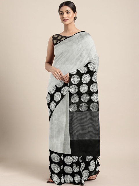 

The Chennai Silks Classicate Grey & Black Organza Striped Banarasi Saree
