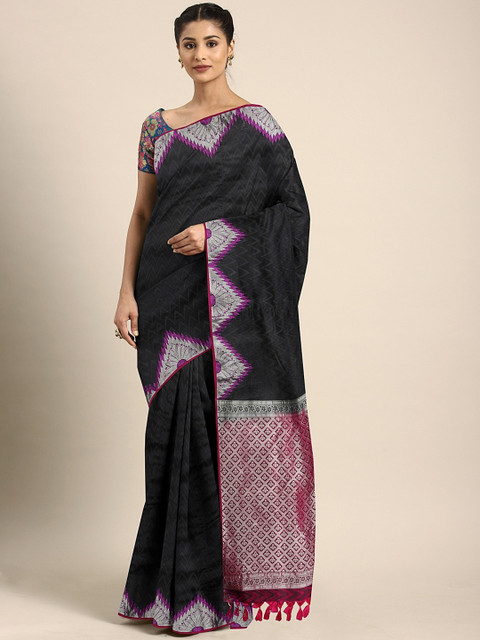 

The Chennai Silks Black & Maroon Pure Silk Woven Design Dharmavaram Saree