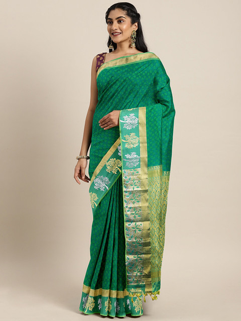 

The Chennai Silks Green Pure Silk Woven Design Dharmavaram Saree