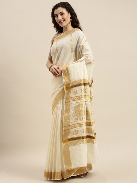 

The Chennai Silks Off-White & Golden Zari Woven Design Kasavu Saree