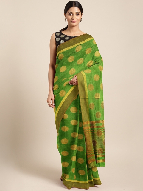 

The Chennai Silks Classicate Green & Gold-Coloured Poly Silk Woven Design Saree