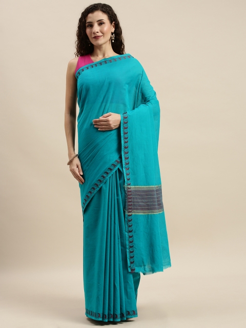 

The Chennai Silks Turquoise Blue Solid Pure Cotton Saree
