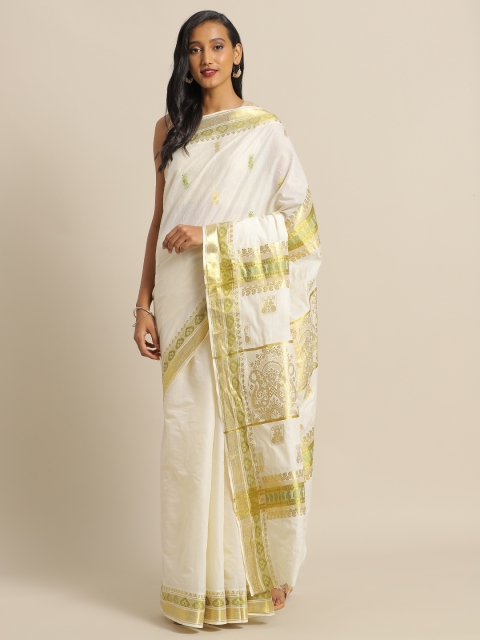 

The Chennai Silks Off-White Pure Cotton Solid Kasavu Saree