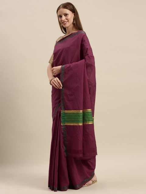 

The Chennai Silks Burgundy Solid Pure Cotton Saree