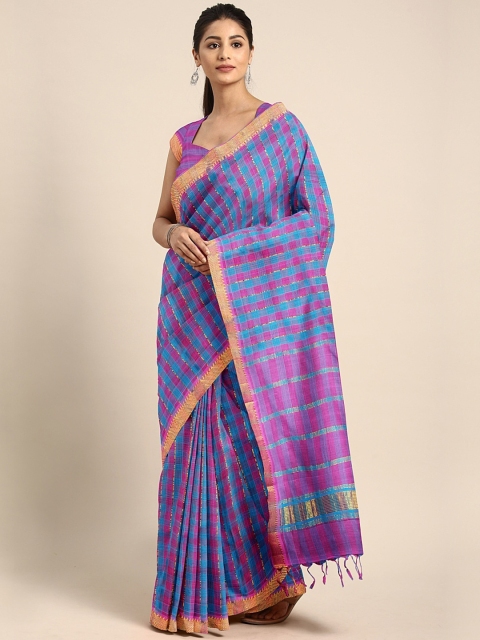 

The Chennai Silks Classicate Pink & Blue Pure Cotton Checked Mangalagiri Saree