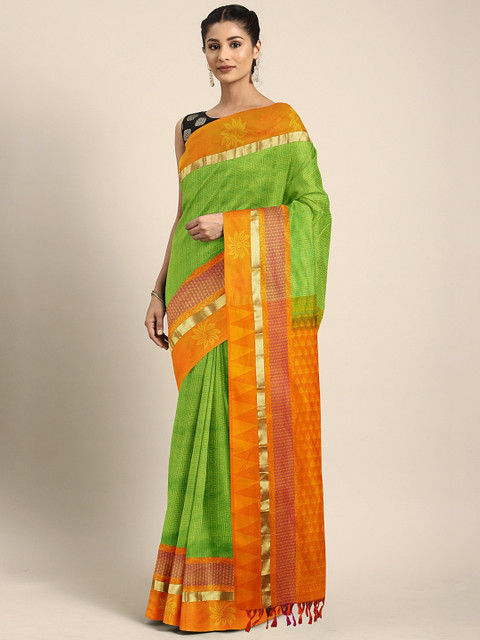 

The Chennai Silks Green Pure Silk Solid Dharmavaram Saree