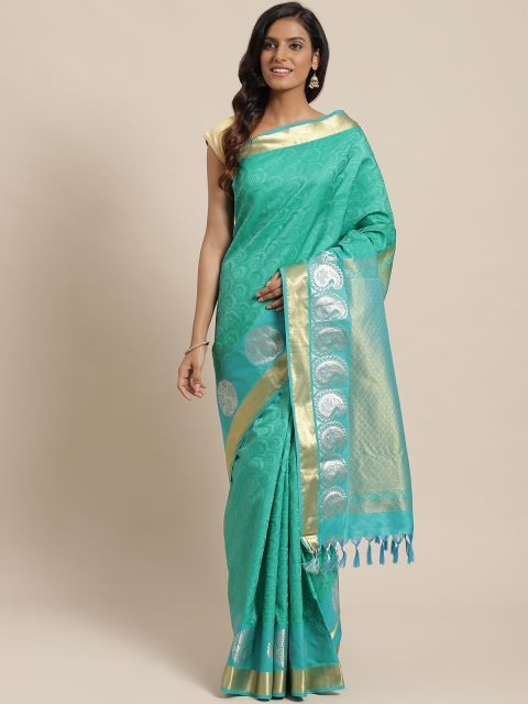 

The Chennai Silks Green & Blue Pure Silk Ethnic Woven Design Dharmavaram Saree