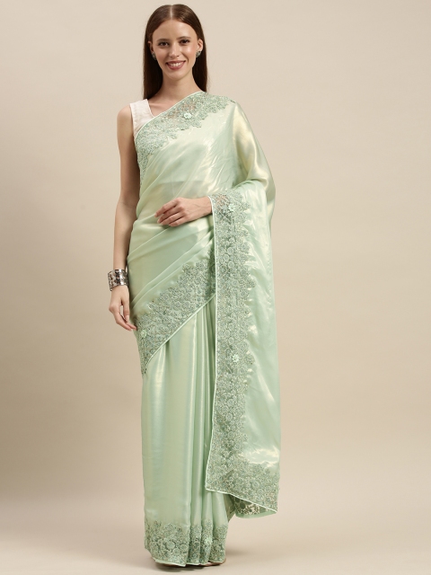 

The Chennai Silks Classicate Green Solid Poly Georgette Saree with Embroidery