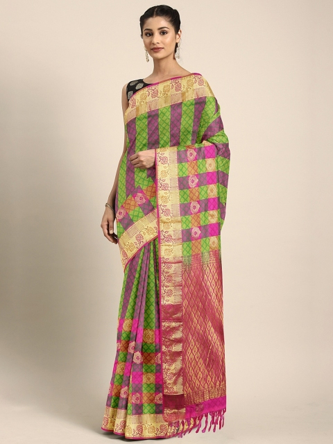 

The Chennai Silks Magenta & Green Pure Silk Checked Dharmavaram Saree