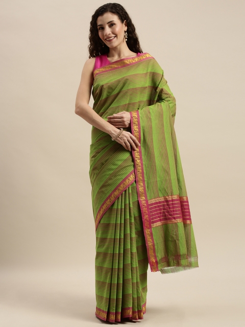 

The Chennai Silks Green & Pink Pure Cotton Striped Saree