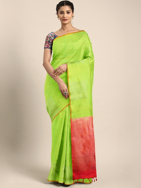 

The Chennai Silks Green Pure Silk Solid Kanjeevaram Saree