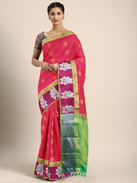 

The Chennai Silks Magenta Pink & Green Pure Silk Woven Design Dharmavaram Saree