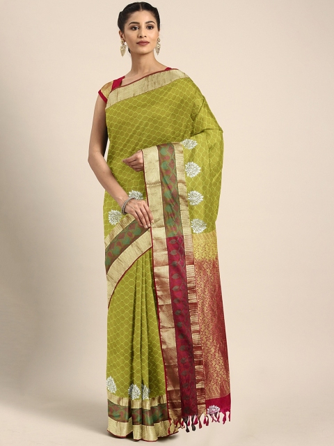 

The Chennai Silks Olive Green Pure Silk Woven Design Dharmavaram Saree