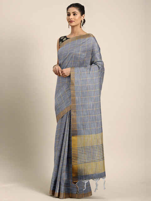 

The Chennai Silks Classicate Grey & Golden Linen Blend Woven Design Maheshwari Saree