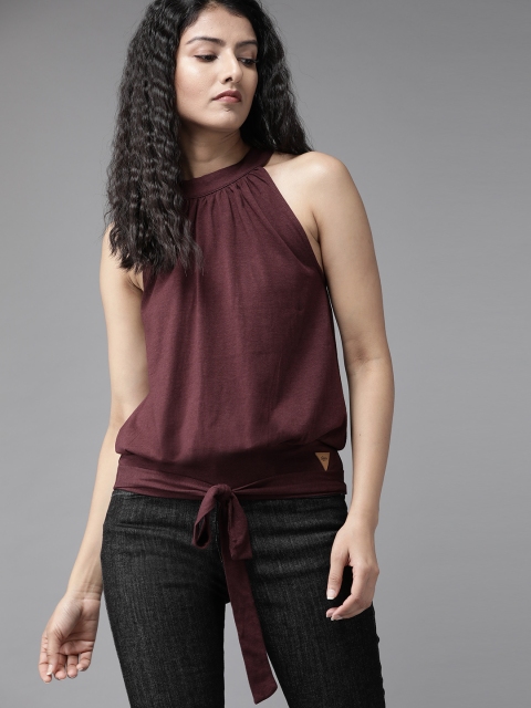 

Roadster Women Burgundy Solid Blouson Top