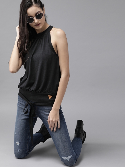 

Roadster Women Black Solid Blouson Top