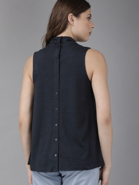 

Roadster Women Teal Blue Solid Styled Back Top