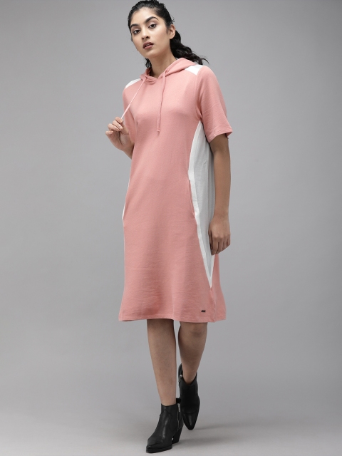 

Roadster Women Pink & White Colourblocked T-shirt Dress