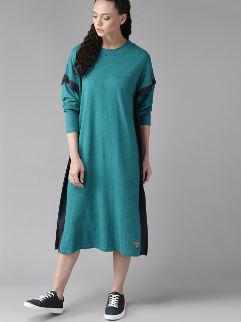 

Roadster Women Turquoise Blue Solid T-shirt Dress