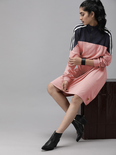 

Roadster Women Pink & Navy Blue Colourblocked A-Line Dress