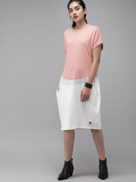

Roadster Women Pink & White Colourblocked T-shirt Dress