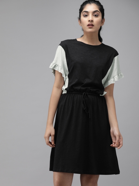 

Roadster Women Black Solid A-Line Dress