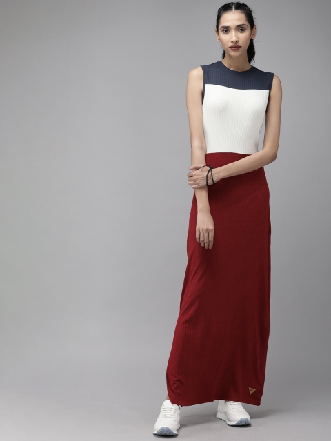 

Roadster Women Maroon & White Colourblocked Maxi Dress