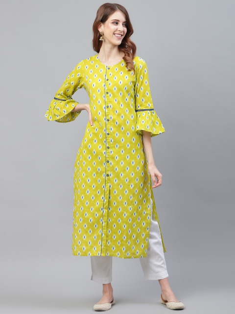 

Azira Women Lime Green & Blue Printed Straight Kurta