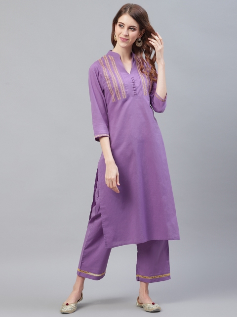 

Azira Women Purple Yoke Design Kurta with Palazzos