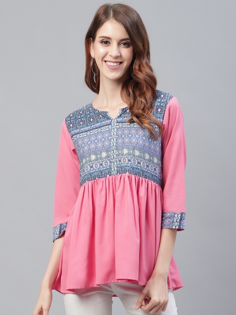 

Azira Women Pink & Blue Printed A-Line Top