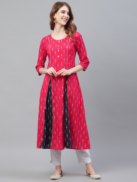 

Azira Women Red & Blue Ikat Printed A-Line Kurta