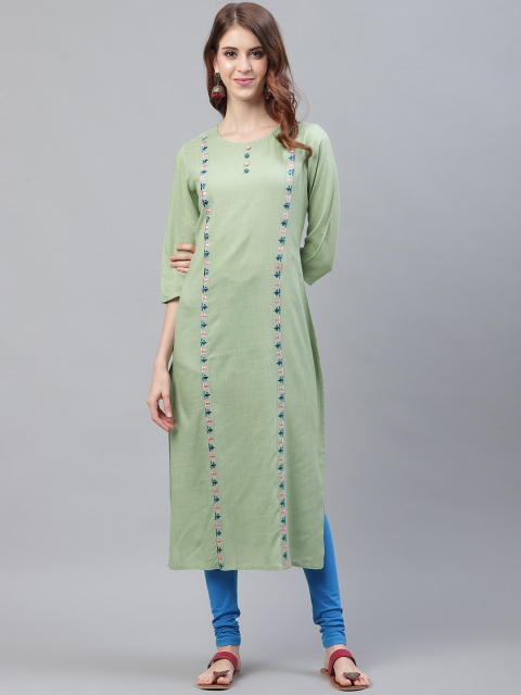 

Azira Women Green Embroidered Straight Kurta