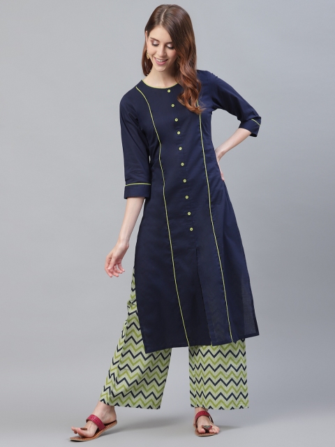 

Azira Women Navy Blue & Green Solid Kurta with Palazzos