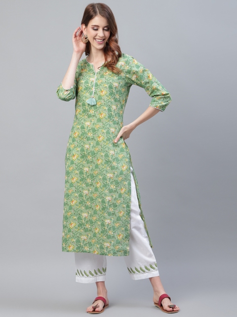 

Azira Women Green & White Printed Kurta with Palazzos