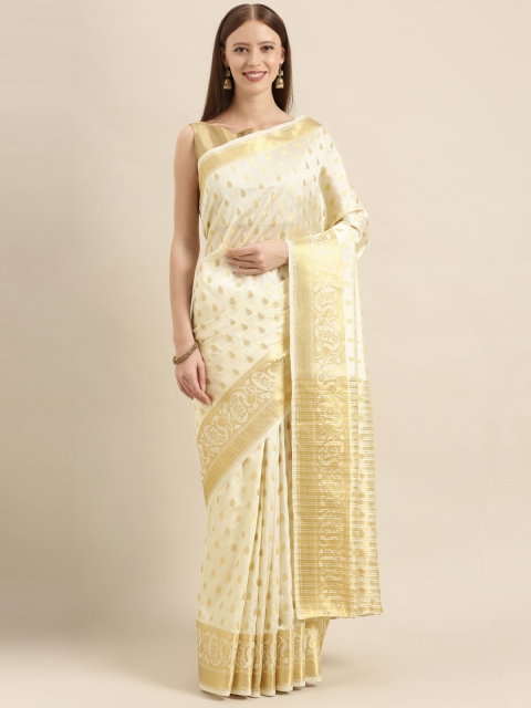 

MIMOSA Cream-Coloured & Gold-Toned Art Silk Woven Design Kasavu Saree