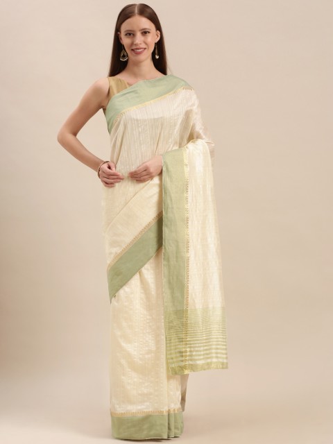 

MIMOSA Cream-Coloured Art Silk Woven Design Kasavu Saree
