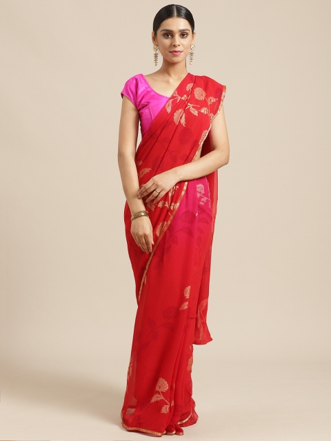 

Vishal Prints Red & Golden Floral Foil Printed Saree