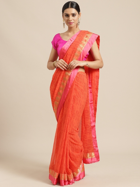 

Vishal Prints Coral Orange & Red Ethnic Motifs Print Saree