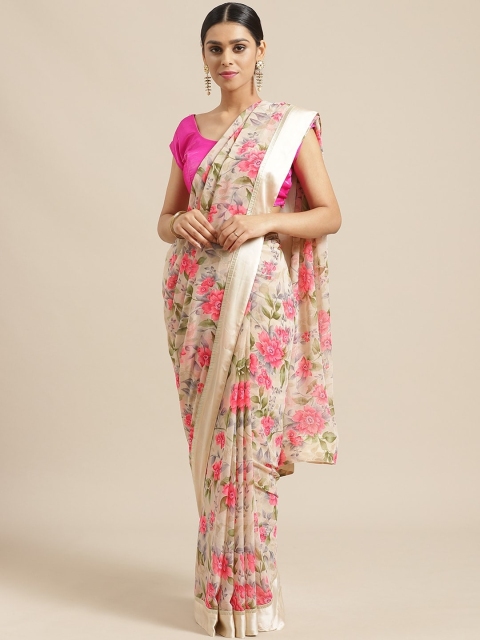 

Vishal Prints Beige & Pink Floral Print Saree
