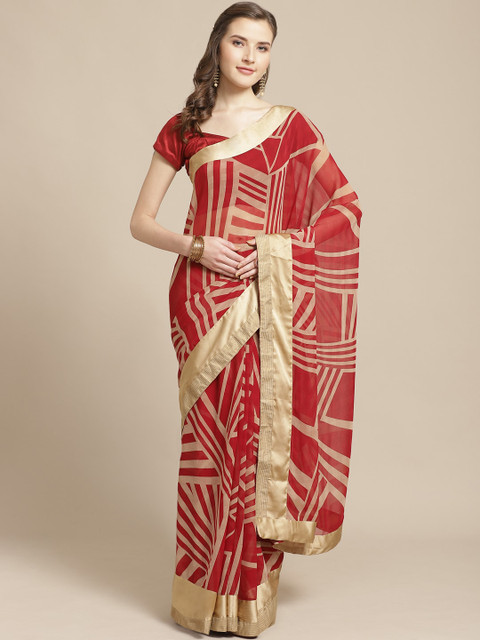 

Vishal Prints Red & Beige Geometric Printed Saree