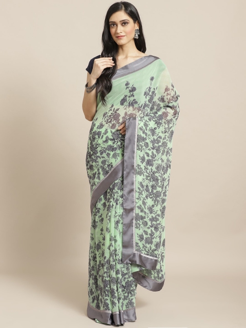 

Vishal Prints Green & Charcoal Grey Floral Print Saree