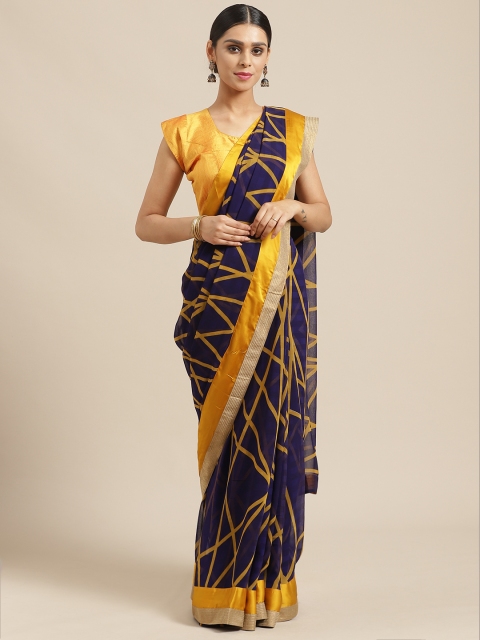 

Vishal Prints Navy Blue & Yellow Geometric Print Saree