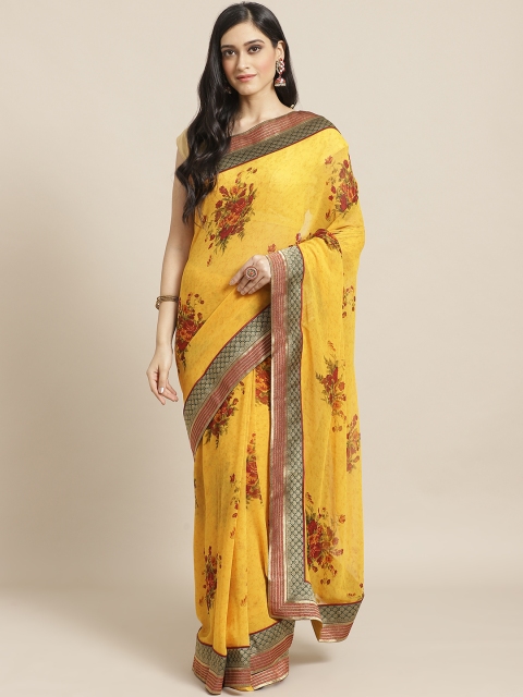 

Vishal Prints Yellow & Maroon Floral Print Saree