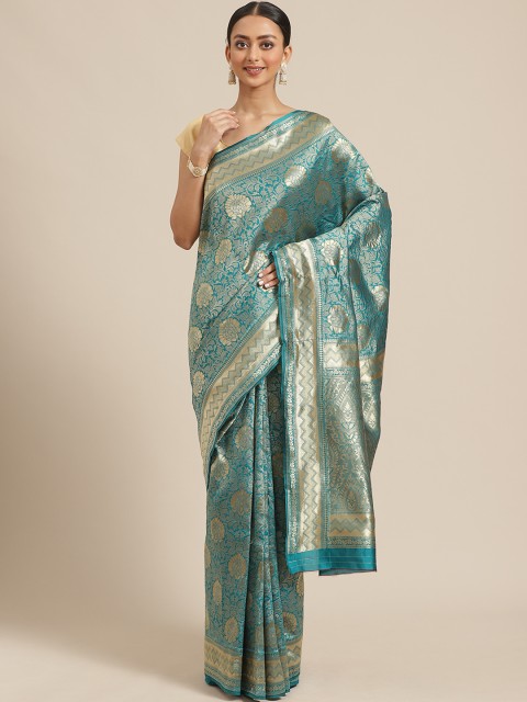 

KALINI Green & Golden Zari Woven Design Saree, Teal